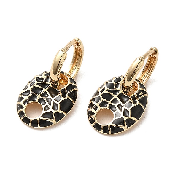 

PandaHall Oval Real 18K Gold Plated Brass Dangle Hoop Earrings, with Enamel, Black, 21.5x11.5mm Brass Oval Black