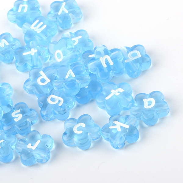 

PandaHall Transparent Acrylic Flower Horizontal Hole Letter Beads, Dodger Blue, 11.5x11.5x4mm, Hole: 2mm Acrylic Flower Blue