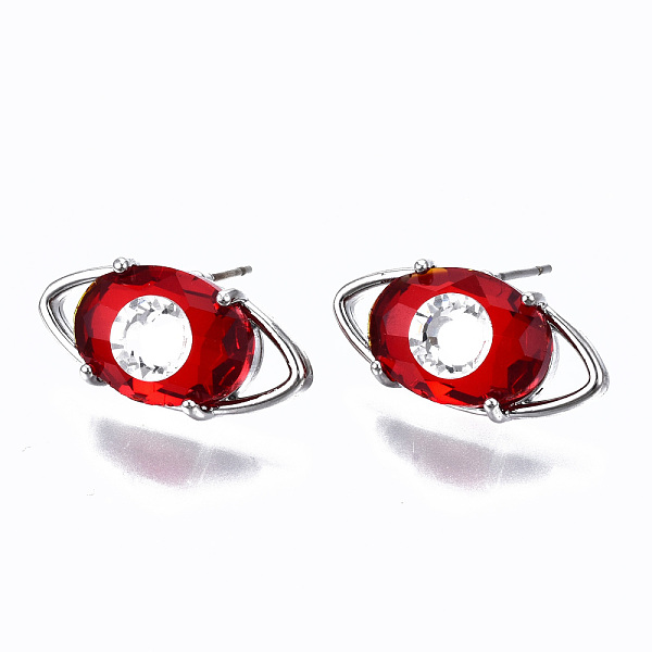 

PandaHall Brass Stud Earrings, with Glass and Steel Pins, Evil Eye, Platinum, Red, 9x17.5mm, Pin: 0.6mm Glass Evil Eye Red