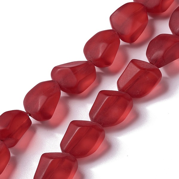 

PandaHall Transparent Frosted Glass Beads Strands, Nuggets, FireBrick, 15x12x9.5mm, Hole: 1mm, about 40pcs/strand, 23.62''(60cm) Glass..., Red