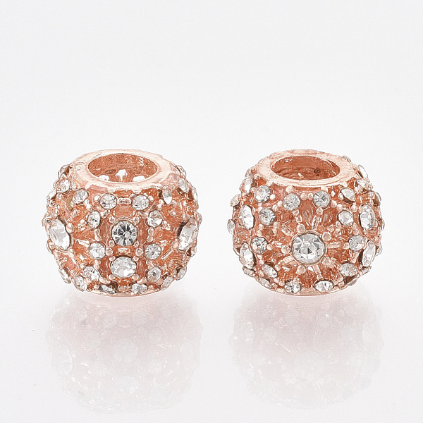 

PandaHall Rose Gold Plated Alloy European Beads, with Rhinestones, Large Hole Beads, Rondelle, Crystal, 11x8.5mm, Hole: 4.5mm..., Clear