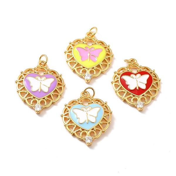 

PandaHall Rack Plating Brass Enamel Pendants, Cadmium Free & Lead Free & Nickle Free, with Cubic Zirconia and Jump Ring, Real 18K Gold..., Multicolor