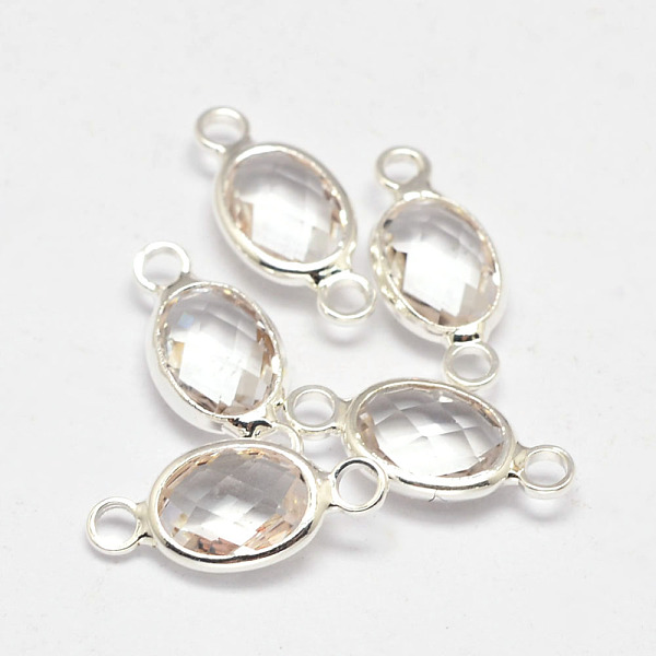 

PandaHall Oval Faceted Silver Color Plated Brass Glass Links connectors, Clear, 15x6.5x3.2mm, Hole: 1mm Glass Oval Clear