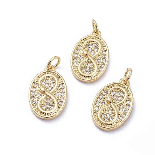 

PandaHall Brass Micro Pave Cubic Zirconia Pendants, with Jump Rings, Long-Lasting Plated, Oval with Infinity, Clear, Golden, 16x10.5x2mm...