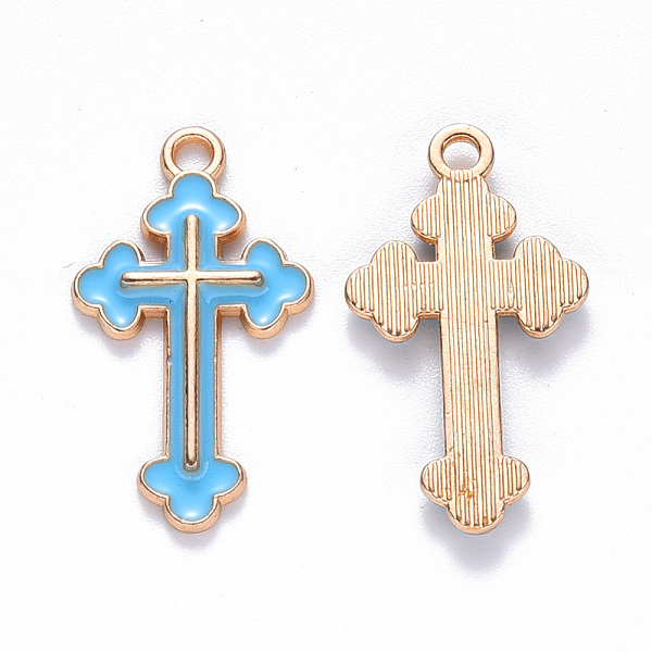 

PandaHall Alloy Enamel Pendants, Cross, Light Gold, Deep Sky Blue, 25x14x2mm, Hole: 1.8mm Alloy+Enamel Cross Blue