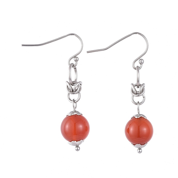 

PandaHall Natural Red Agate/Carnelian Dangle Earrings, with 304 Stainless Steel Flower Bead Caps and 316 Surgical Stainless Steel Earring...