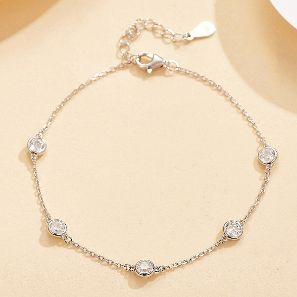 

PandaHall Geometric Round Shape S925 Silver Zircon Anklet Bracelet Fashion Simple Versatile Sterling Silver Round