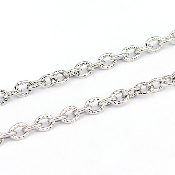 

PandaHall 304 Stainless Steel Cable Chains, Textured, Unwelded, Oval, Stainless Steel Color, 0.8mm, Link: 3.1x0.8x4mm 304 Stainless Steel