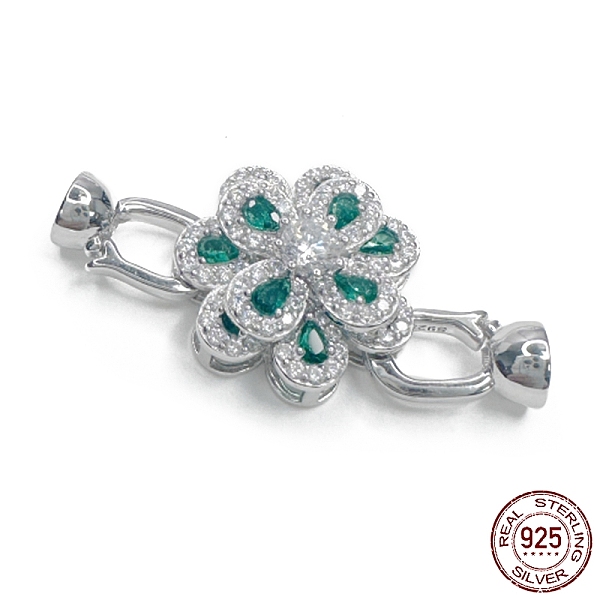 

PandaHall Rhodium Plated 925 Sterling Silver Micro Pave Lime Green Cubic Zirconia Fold Over Clasps, Flower, Real Platinum Plated, 34.5mm...
