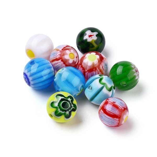 

PandaHall Handmade Millefiori Glass Round Beads, Mixed Color, 10mm, Hole: 1mm Millefiori Lampwork Round Multicolor