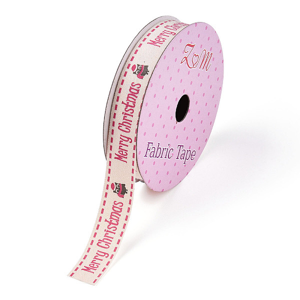 

PandaHall Single Face Printed Merry Christmas Cotton Ribbons, Christmas Party Decoration, Camellia, Word, 5/8 inch(16.5mm), about 2.00 Yards..., Pink