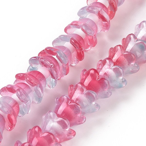 

PandaHall Transparent Glass Beads Strands, Two Tone, Flower, Pale Violet Red, 11~12x7.5~8mm, Hole: 1.4mm, about 50pcs/strand, 11.42''(29cm)...