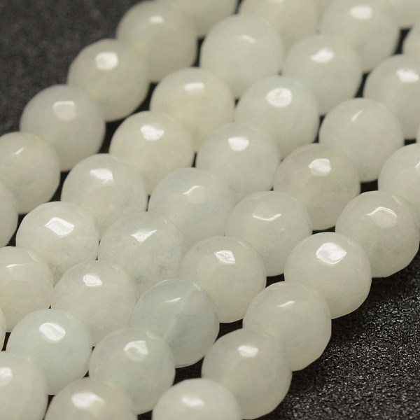 

PandaHall Faceted Natural White Jade Beads Strands, Round, 6mm, Hole: 1mm, about 56~58pcs/strand, 14 inch(35.6cm) White Jade Round White