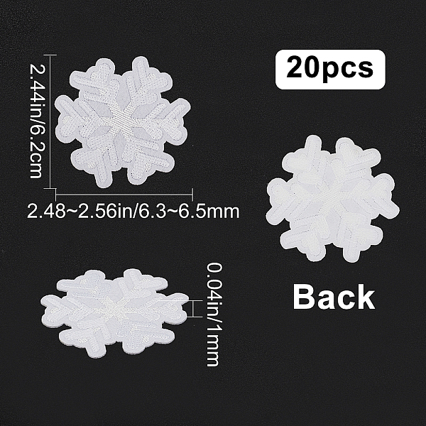 

PandaHall GORGECRAFT 20Pcs Snowflake Patches Christmas Themed Snowflake Iron on Patch Decoration Self Adhesive Embroidered Appliques for..., White