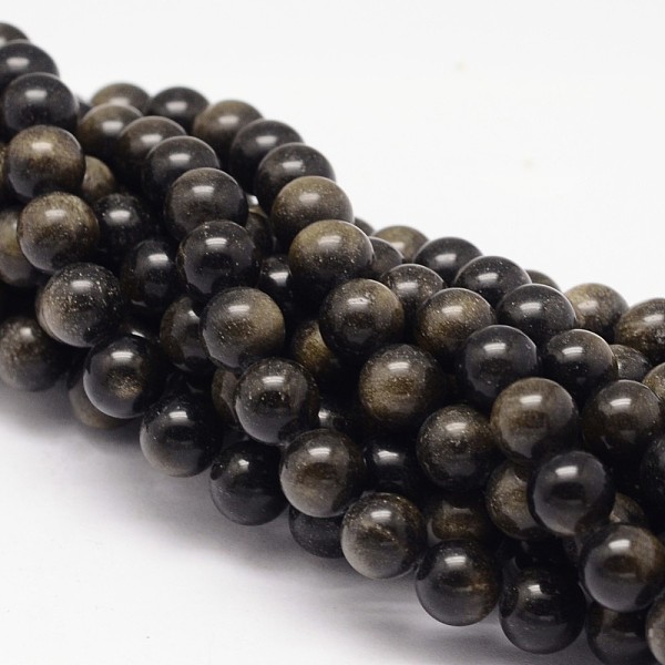 

PandaHall Natural Golden Sheen Obsidian Beads Strands, Round, 8mm, Hole: 1mm, about 50pcs/strand, 15.75 inch Golden Sheen Obsidian Round