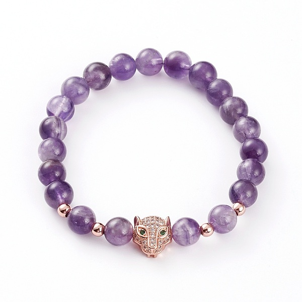 

PandaHall Round Natural & Synthetic Gemstone Stretch Beaded Bracelets, with Mixed Color Brass Micro Pave Cubic Zirconia Leopard Beads, Inner...