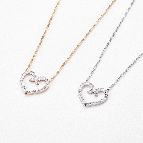 

PandaHall 304 Stainless Steel Pendant Necklaces, with Polymer Clay Rhinestone, Heart, Mixed Color, 17.7 inch(45cm) Rhinestone Clear