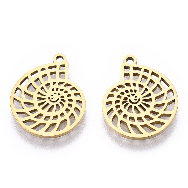 

PandaHall Ion Plating(IP) 304 Stainless Steel Pendants, Laser Cut, Conch Charm, Real 18K Gold Plated, 20x16.5x1.5mm, Hole: 1.6mm 304...