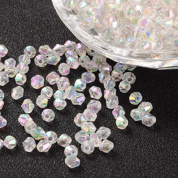 

PandaHall Bicone AB Color Plated Eco-Friendly Transparent Acrylic Beads, Clear AB, 6x6mm, Hole: 1mm, about 625pcs/50g Acrylic Bicone White