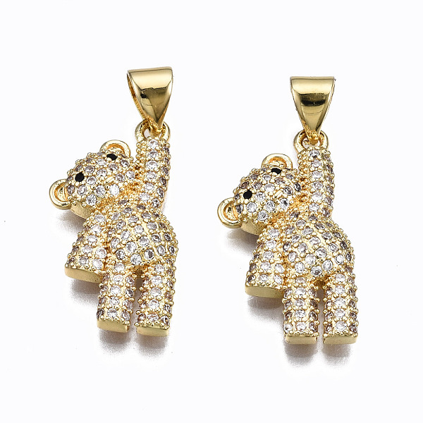 

PandaHall Brass Micro Pave Clear Cubic Zirconia Pendants, Inlay Bear Shape Charms, Cadmium Free & Nickel Free & Lead Free, Real 16K Gold...
