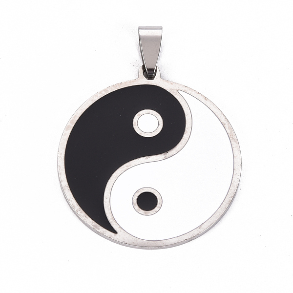 

PandaHall 201 Stainless Steel Enamel Pendants, Flat Round with Taiji, Black & White, 37x34x1.5mm, Hole: 8x4mm Stainless Steel+Enamel Flat...