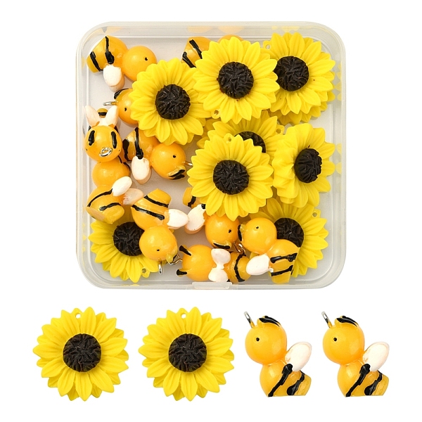 

PandaHall 20Pcs 2 Style Opaque Resin Pendants, Sunflower & Bee, Mixed Color, 19~24x15~24x7~10mm, Hole:1~ 1.8mm, 10pcs/style Resin Mixed..., Multicolor