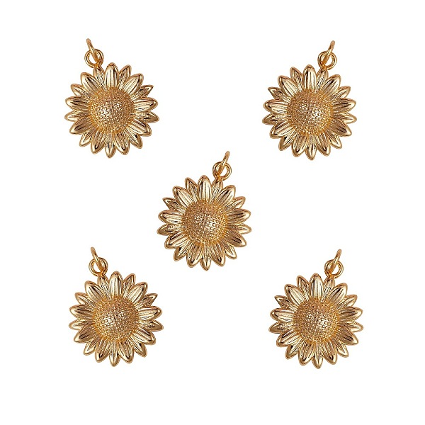 

PandaHall 5Pcs Brass Pendants, Long-Lasting Plated, Flower, Real 18K Gold Plated, 21x18x4.5mm, Hole: 3mm, Jump Ring: 5x0.8mm Brass Flower