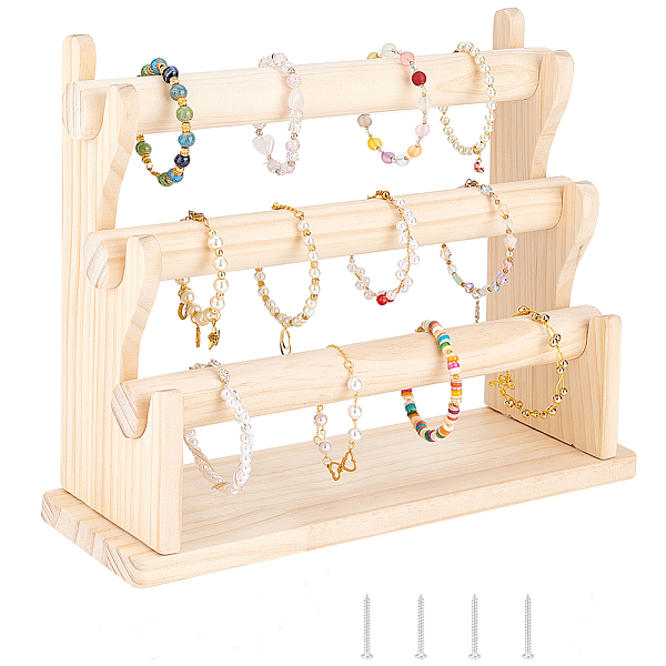 FINGERINSPIRE Wood 3 Tier Detachable Bracelet Holder Bangles Display Storage Stand Hair Rope Display Organizer Retail Stores Counter Top Jewelry Storage Displays for Bracelet Watch Bangles Hairband