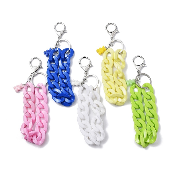 

PandaHall Acrylic Curb Chain Keychain, with Resin Bear Charm and Alloy Split Key Rings, Mixed Color, 17.7~18cm Acrylic Bear Multicolor