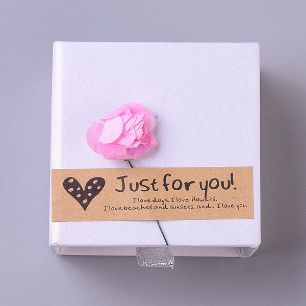 

PandaHall Cardboard Jewelry Ring Box, with Paper Flower and Stickers, Square, White, 6.05x6.1x3.65cm Paper Square White