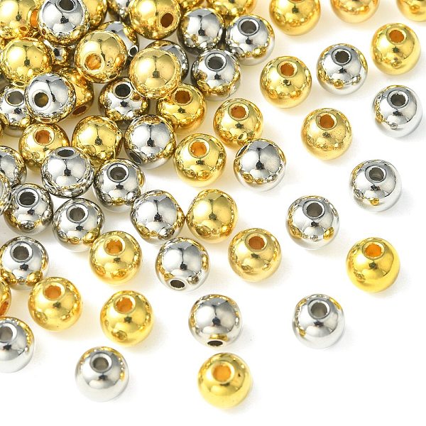 

PandaHall 100Pcs 2 Colors CCB Plastic Beads, Round, Platinum & Golden, 5.5~6x5mm, Hole: 1.8mm,, 50pcs/color Plastic Round