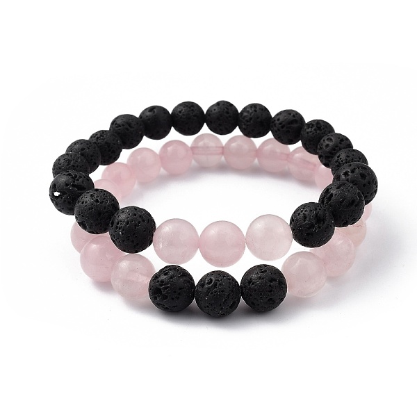 

PandaHall Natural Rose Quartz & Lava Rock Beaded Stretch Bracelets Sets, Round, Inner Diameter: 2 inch(5.2cm), Beads: 8.5mm and 10.5mm...