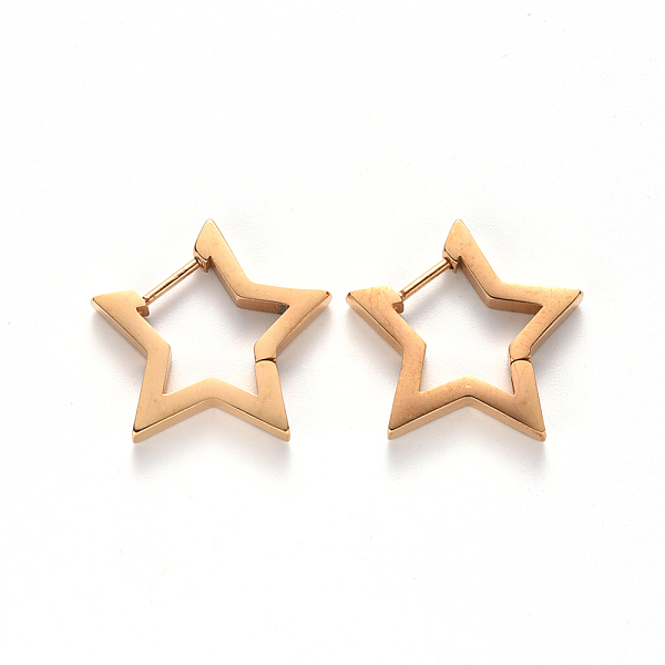 

PandaHall Vacuum Plating 304 Stainless Steel Huggie Hoop Earrings, Star, Golden, 22.5x24.5x2.5mm, Pin: 1mm 304 Stainless Steel Star