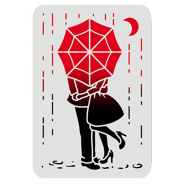PandaHall FINGERINSPIRE Couple Stencils 29.7x21cm Rainy Night Stencil Couple With Umbrella Drawing Template Reusable Umbrella Rain Couple...