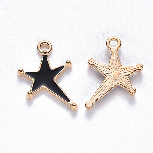 

PandaHall Alloy Enamel Pendants, Star, Light Gold, Black, 21x15x2mm, Hole: 2mm Alloy+Enamel Star Black