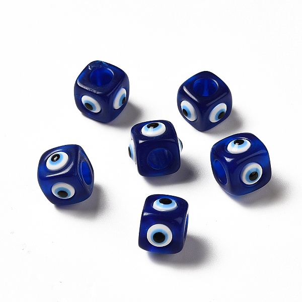 

PandaHall Resin Evil Eye European Beads, Large Hole Bead, Cube, Medium Blue, 12.5x14~14.5x14~14.5mm, Hole: 6mm Resin Cube