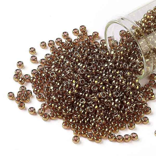 

PandaHall TOHO Round Seed Beads, Japanese Seed Beads, (421) Gold Luster Transparent Pink, 8/0, 3mm, Hole: 1mm, about 222pcs/bottle...