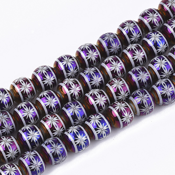 

PandaHall Electroplate Glass Beads Strands, Round with Flower Pattern, Purple, 8x7.5mm, Hole: 1.2mm, about 40pcs/strand, 11.8 inch Glass...