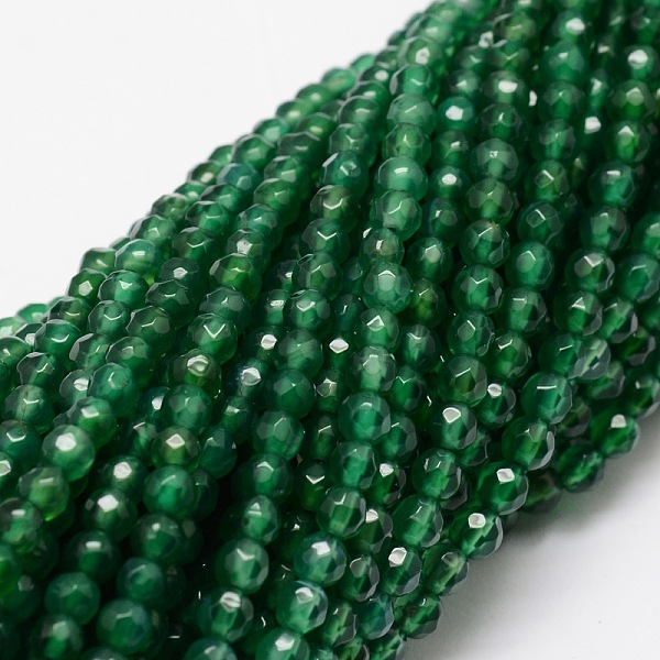 

PandaHall Dyed Natural White Jade Round Beads Strands, Faceted, Green, 4mm, Hole: 1mm, about 92pcs/strand, 15.3 inch White Jade Round Green