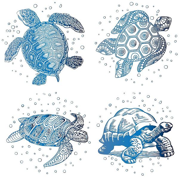 PandaHall GORGECRAFT 4 Styles 6.3" Sea Turtles Window Decals Static Sea Animal Glass Sliding Door Sticker Clings Waterproof Vinyl Film Ocean...