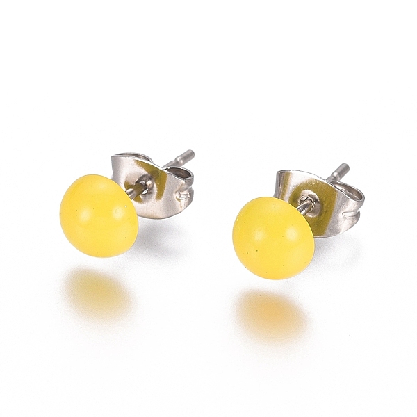 

PandaHall Spray Paint 304 Stainless Steel Stud Earrings, with Earring Backs, Half Round, Yellow, 6x3mm, Pin: 0.8mm 304 Stainless Steel...