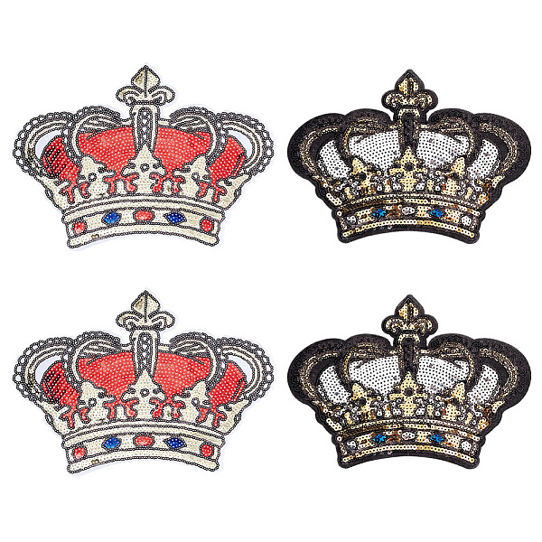 PandaHall BENECREAT 4Pcs 2 Styles Crown Shape Embroidery Sequins Patches, Red White Sew on/Iron on Patch Applique for Wedding Bride Dress...