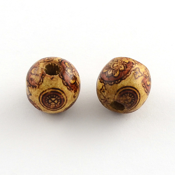 

PandaHall Round Printed Natural Maple Wood Beads, Macrame Beads Large Hole, Sienna, 16x15mm, Hole: 5mm, about 830pcs/1000g Wood Round Brown