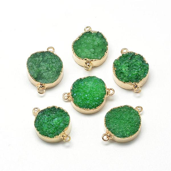 

PandaHall Natural Druzy Agate Links connectors, with Brass Findings, Dyed, Flat Round, Sea Green, 29x20x9~13mm, Hole: 2mm Natural Agate Flat...