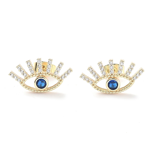 

PandaHall Brass Micro Pave Cubic Zirconia Stud Earrings, Evil Eye Jewelry for Women, Golden, 10x18.5mm Cubic Zirconia Evil Eye