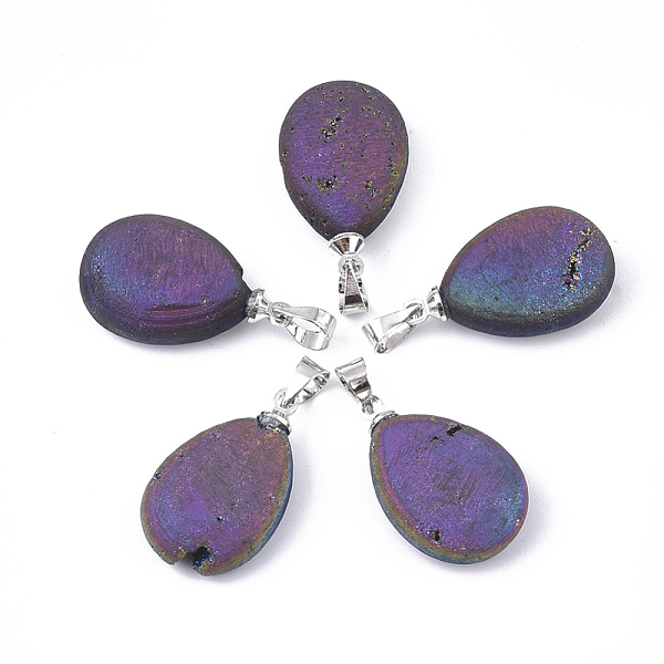 

PandaHall Electroplate Natural Druzy Geode Agate Pendants, with Brass Findings, teardrop, Platinum, Colorful, 21~22x13.5x6.5~7mm, Hole...
