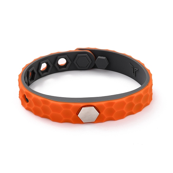 

PandaHall Flat Silicone Cord Bracelets, Hexagon Beads Adjustable Bracelet for Men Women, Orange Red, 9.92 inch(25.2cm) Silicone