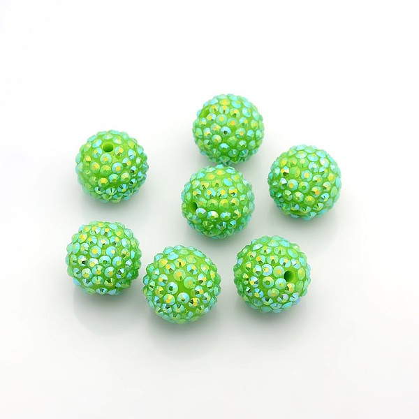

PandaHall Chunky Resin Rhinestone Bubblegum Ball Beads, AB Color, Round, Light Green, 20x18mm, Hole: about 2.5mm Resin+Rhinestone Round