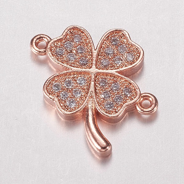 

PandaHall Brass Micro Pave Cubic Zirconia Links, Clover, Rose Gold, 15x16x2mm, Hole: 1mm Brass+Cubic Zirconia Clover