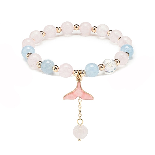 

PandaHall Natural Rose Quartz & Quartz(Dyed) & Quartz Crystal Round Beaded Stretch Bracelet, Alloy Enamel Whale Tail Shape Tassel Charm...